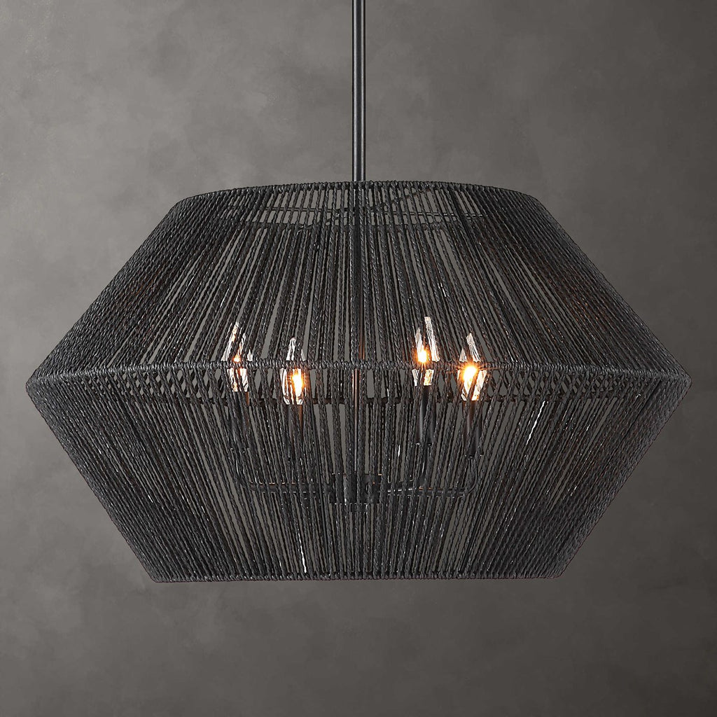Suva 4 Light Black Rope Pendant - Bombay Mercantile
