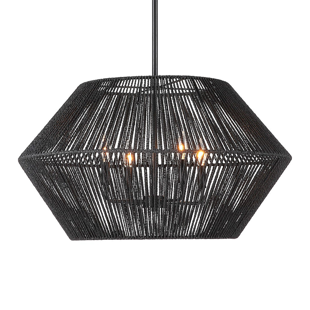 Suva 4 Light Black Rope Pendant - Bombay Mercantile
