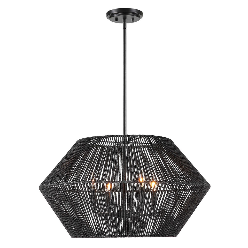 Suva 4 Light Black Rope Pendant - Bombay Mercantile