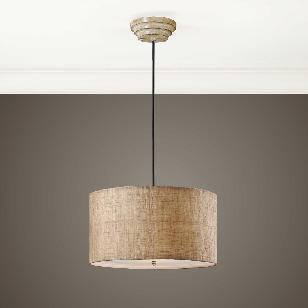 Dafina 3 Light Burlap Drum Pendant - Bombay Mercantile