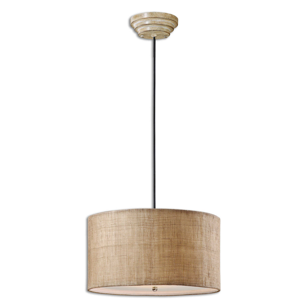 Dafina 3 Light Burlap Drum Pendant - Bombay Mercantile