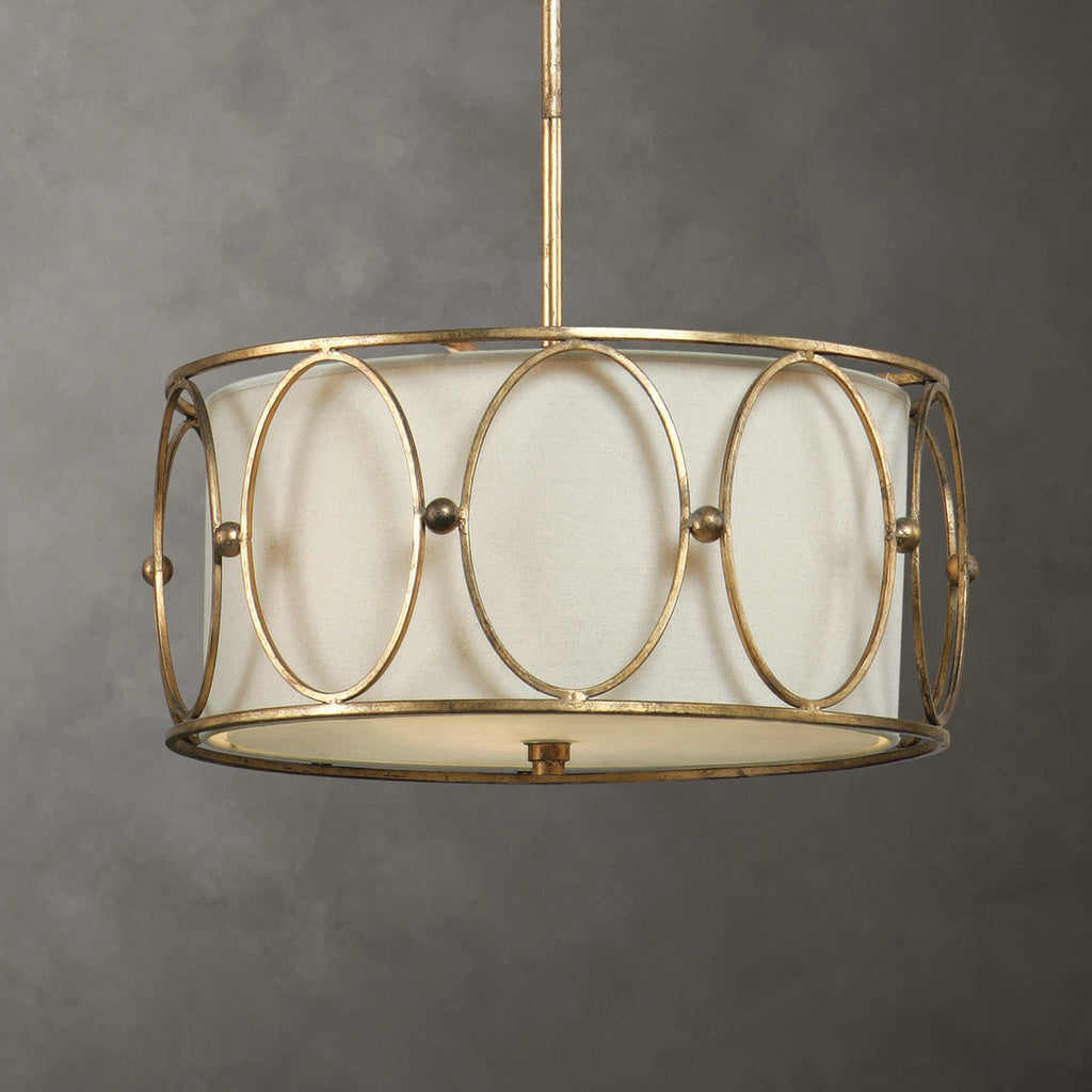Ovala 3 Light Gold Drum Pendant - Bombay Mercantile