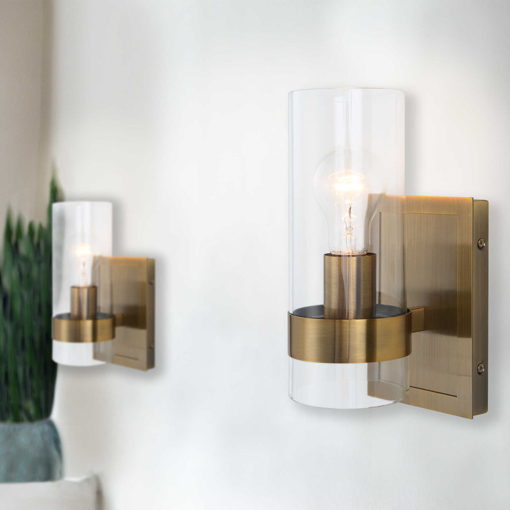 Cardiff Antique Brass 1 Light Cylinder Sconce - Bombay Mercantile