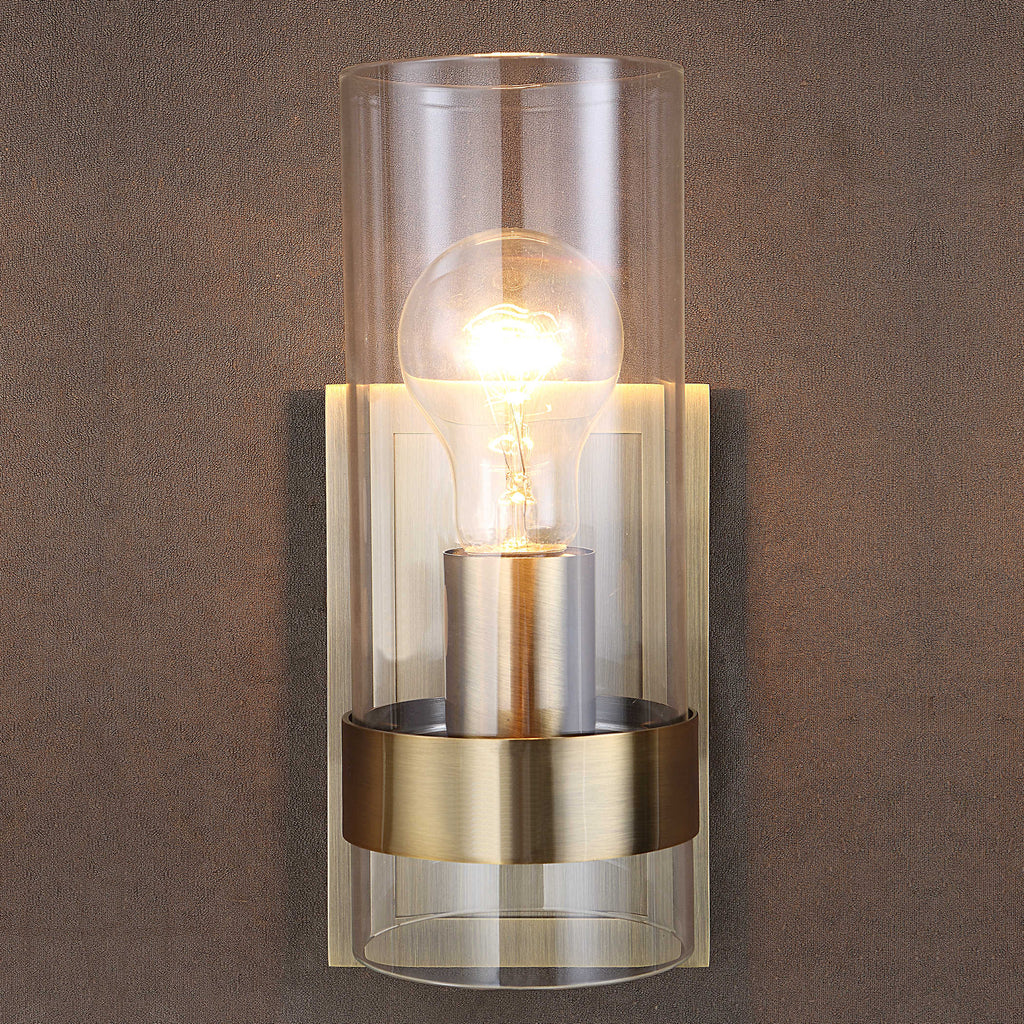 Cardiff Antique Brass 1 Light Cylinder Sconce - Bombay Mercantile