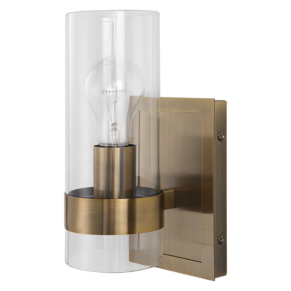 Cardiff Antique Brass 1 Light Cylinder Sconce - Bombay Mercantile