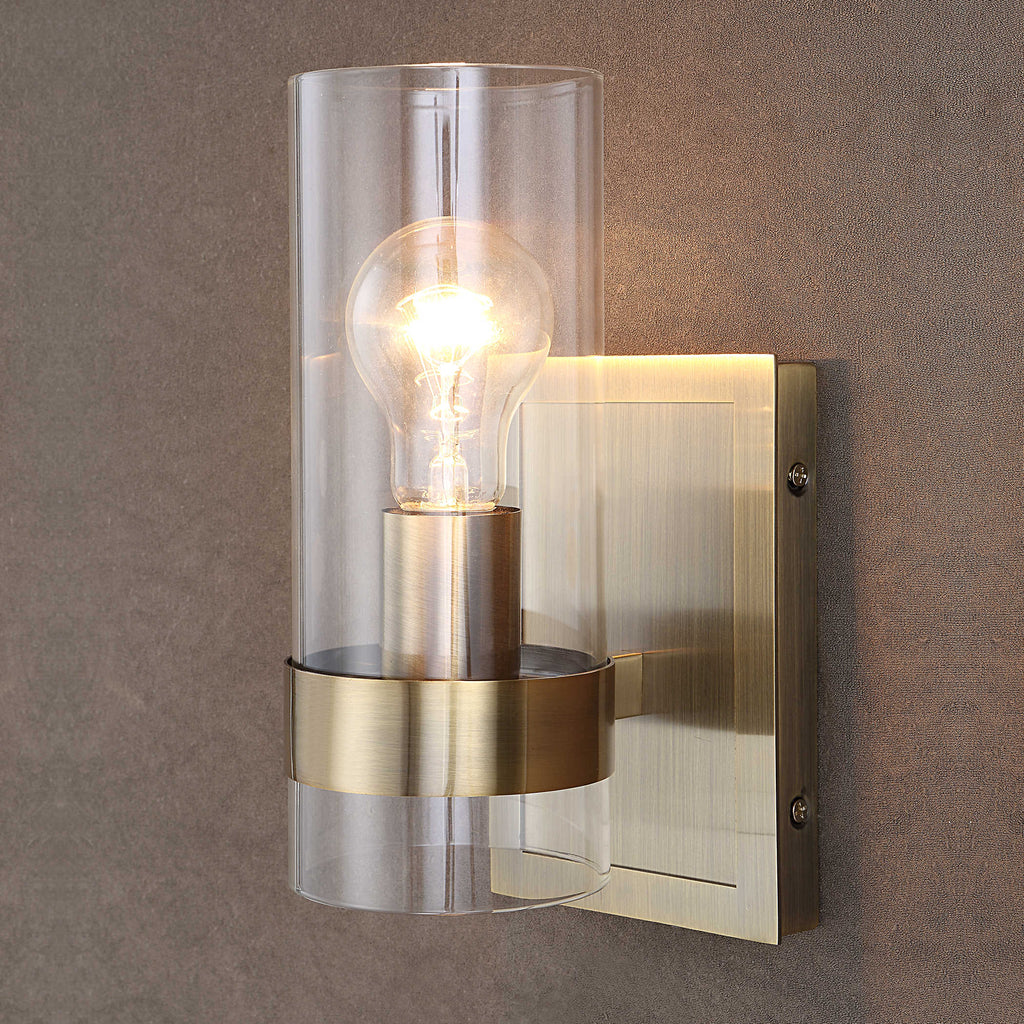 Cardiff Antique Brass 1 Light Cylinder Sconce - Bombay Mercantile