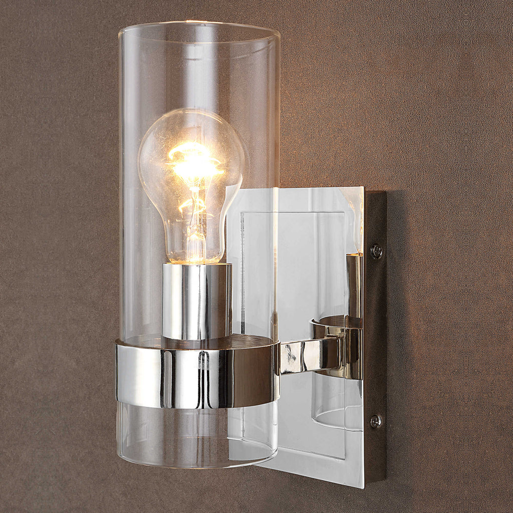 Cardiff Nickel 1 Light Cylinder Sconce - Bombay Mercantile