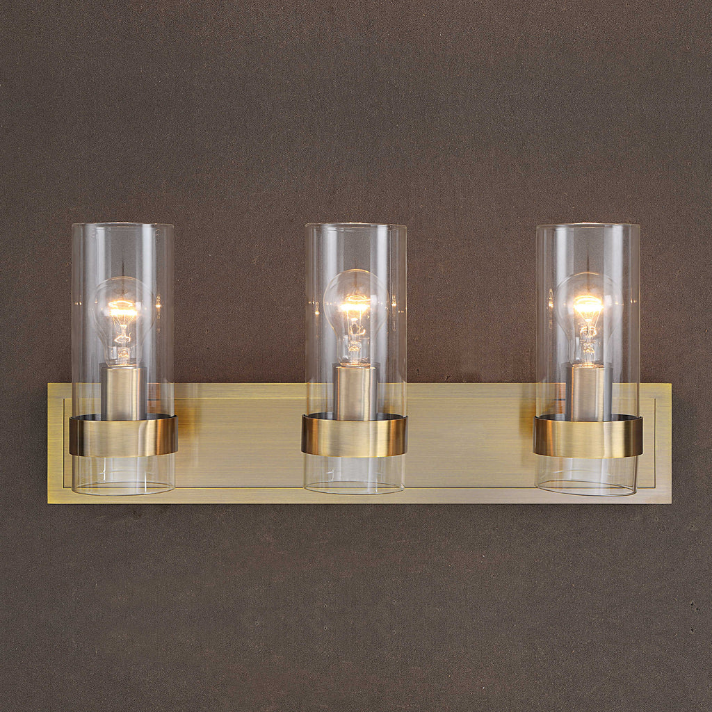 Cardiff Antique Brass 3 Light Vanity - Bombay Mercantile