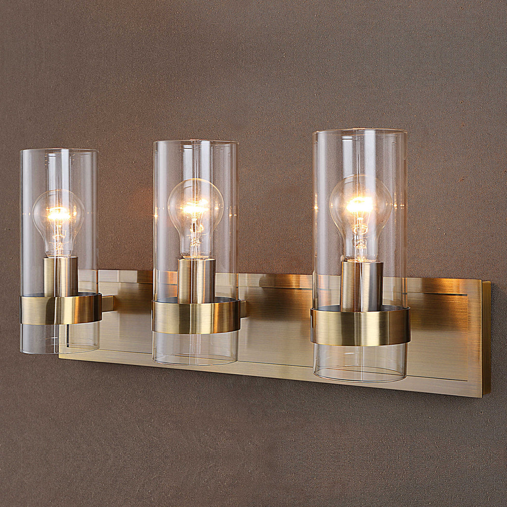 Cardiff Antique Brass 3 Light Vanity - Bombay Mercantile