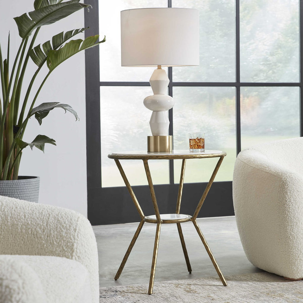 Refuge Round White Side Table - Bombay Mercantile