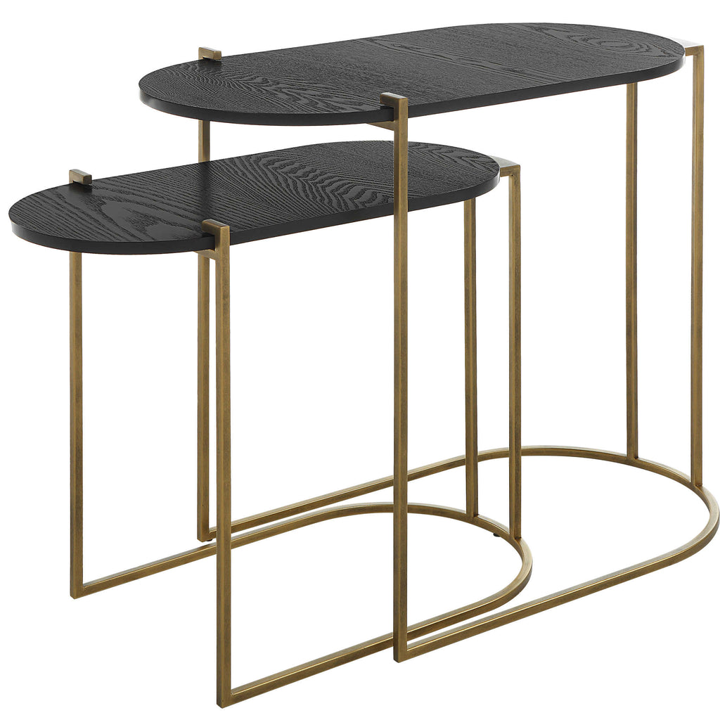 Aztec Wood Nesting Tables, Set of 2 - Bombay Mercantile
