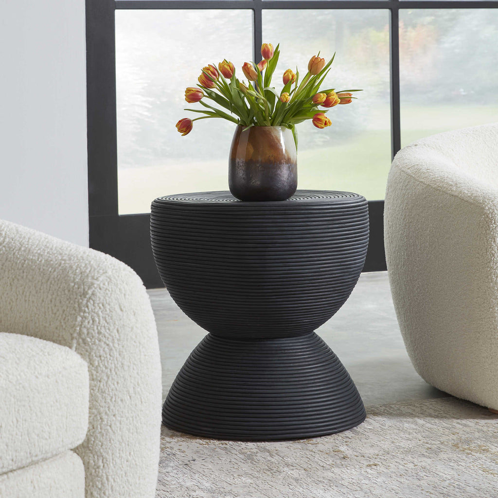 Bongo Black Rattan Side Table - Bombay Mercantile