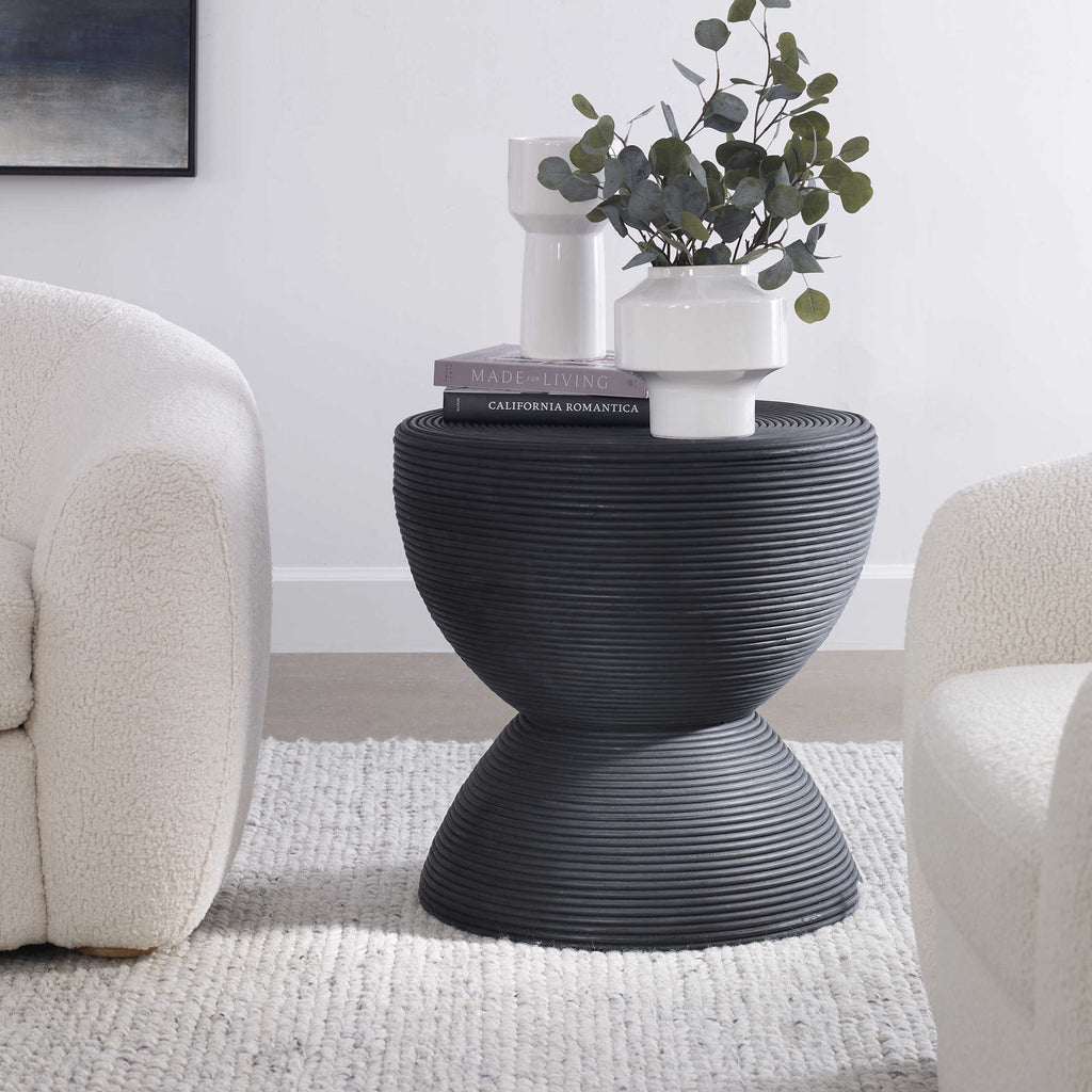 Bongo Black Rattan Side Table - Bombay Mercantile