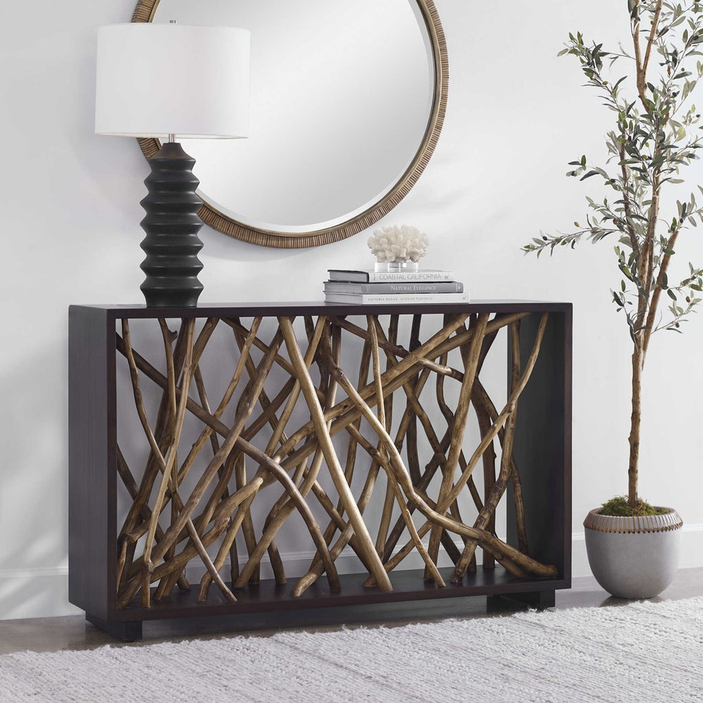 Teak Maze Console Table - Bombay Mercantile