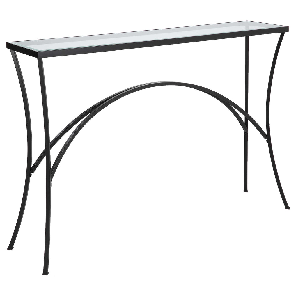 Alayna Black Metal & Glass Console Table - Bombay Mercantile