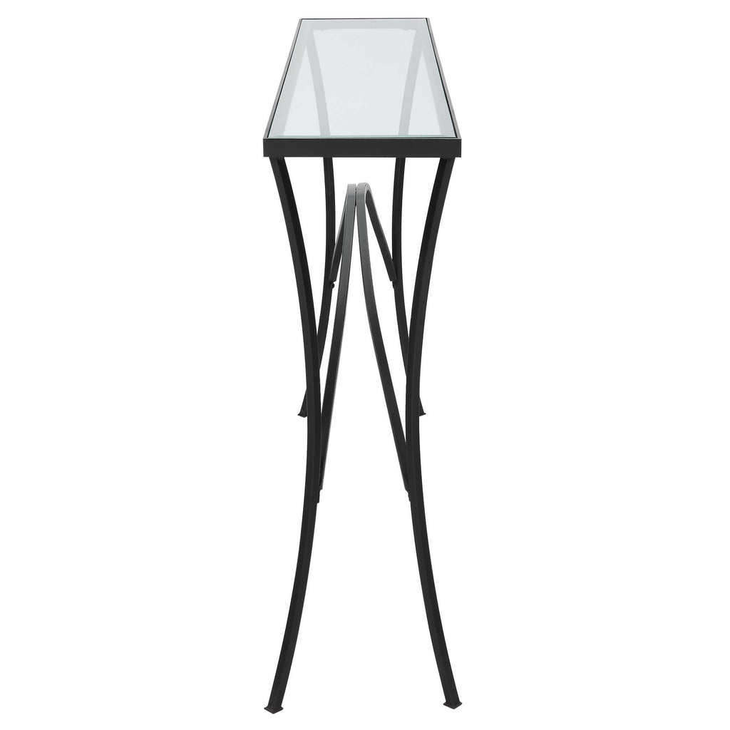 Alayna Black Metal & Glass Console Table - Bombay Mercantile