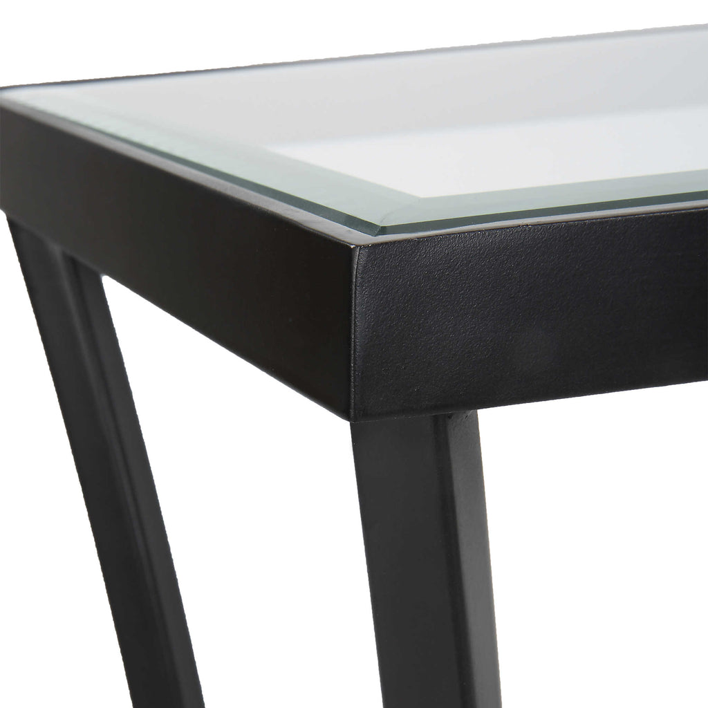 Alayna Black Metal & Glass Console Table - Bombay Mercantile