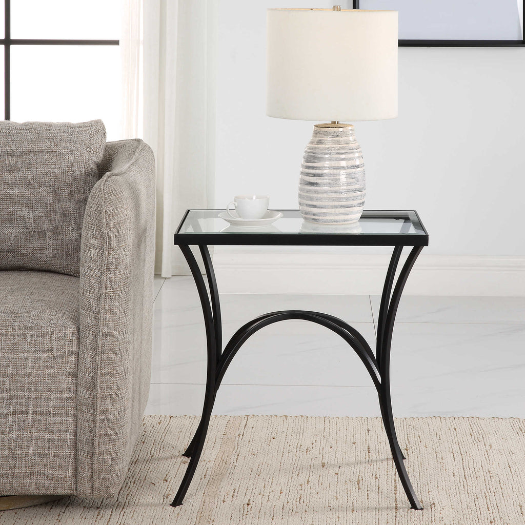 Alayna Black Metal & Glass End Table - Bombay Mercantile