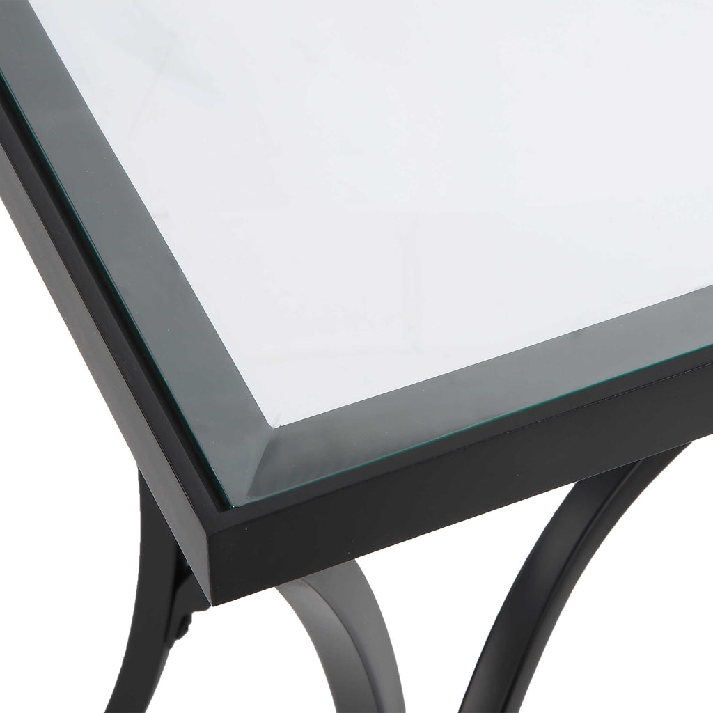 Alayna Black Metal & Glass End Table - Bombay Mercantile