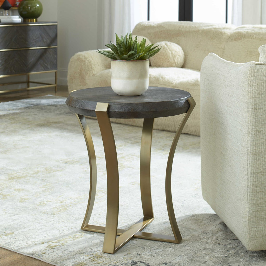 Unite Brass Leg Wood Side Table - Bombay Mercantile