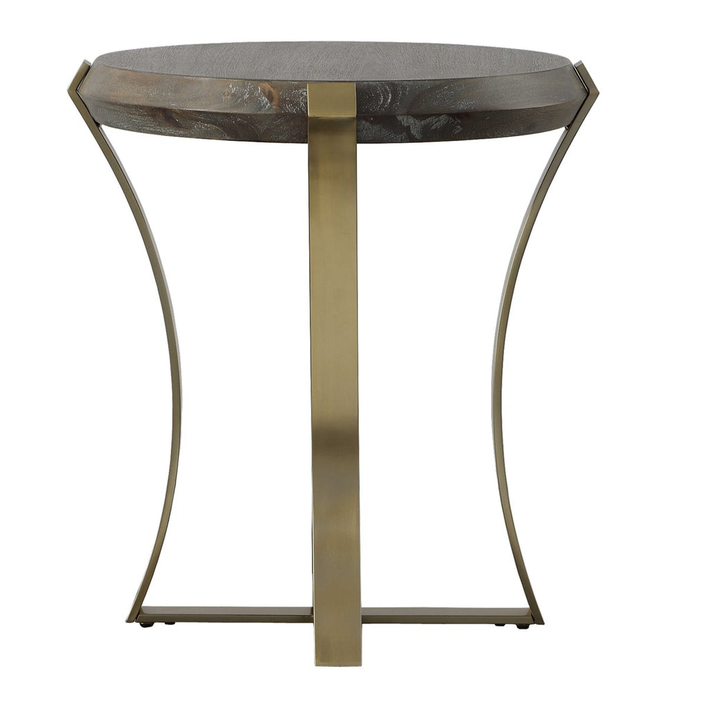 Unite Brass Leg Wood Side Table - Bombay Mercantile