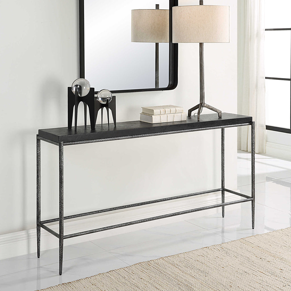 Crescendo Black Concrete Console Table - Bombay Mercantile