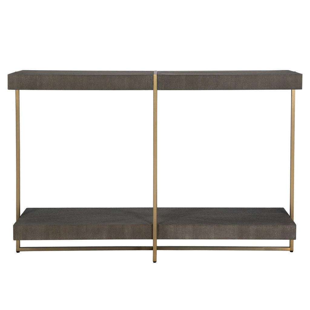 Taja Modern Brass / Wood Console Table - Bombay Mercantile