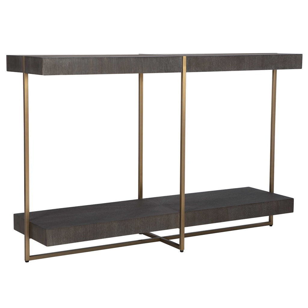 Taja Modern Brass / Wood Console Table - Bombay Mercantile