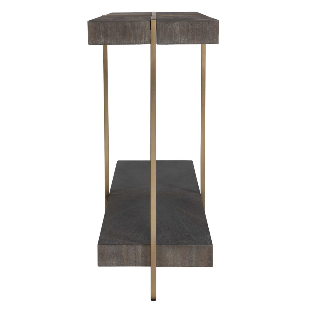 Taja Modern Brass / Wood Console Table - Bombay Mercantile