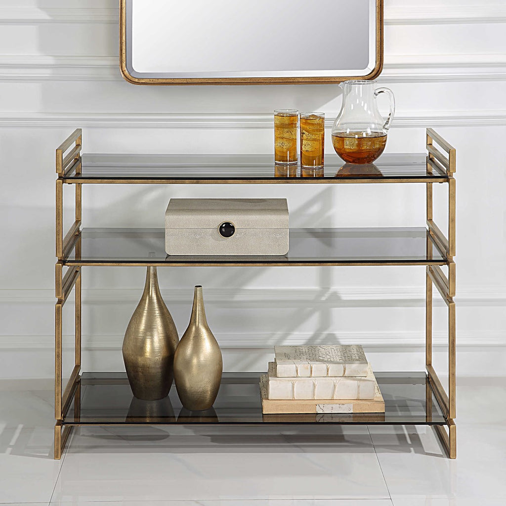 Stacked Up Gray Glass Console Table - Bombay Mercantile