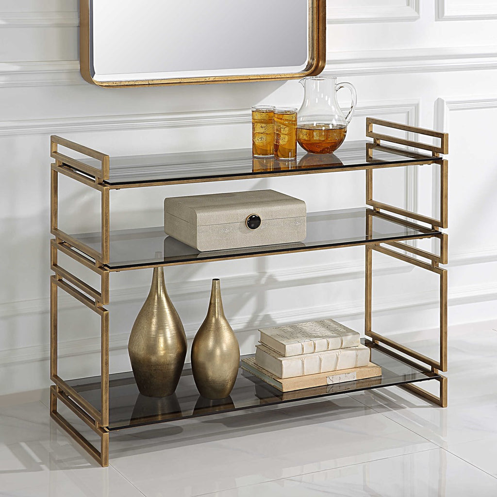 Stacked Up Gray Glass Console Table - Bombay Mercantile