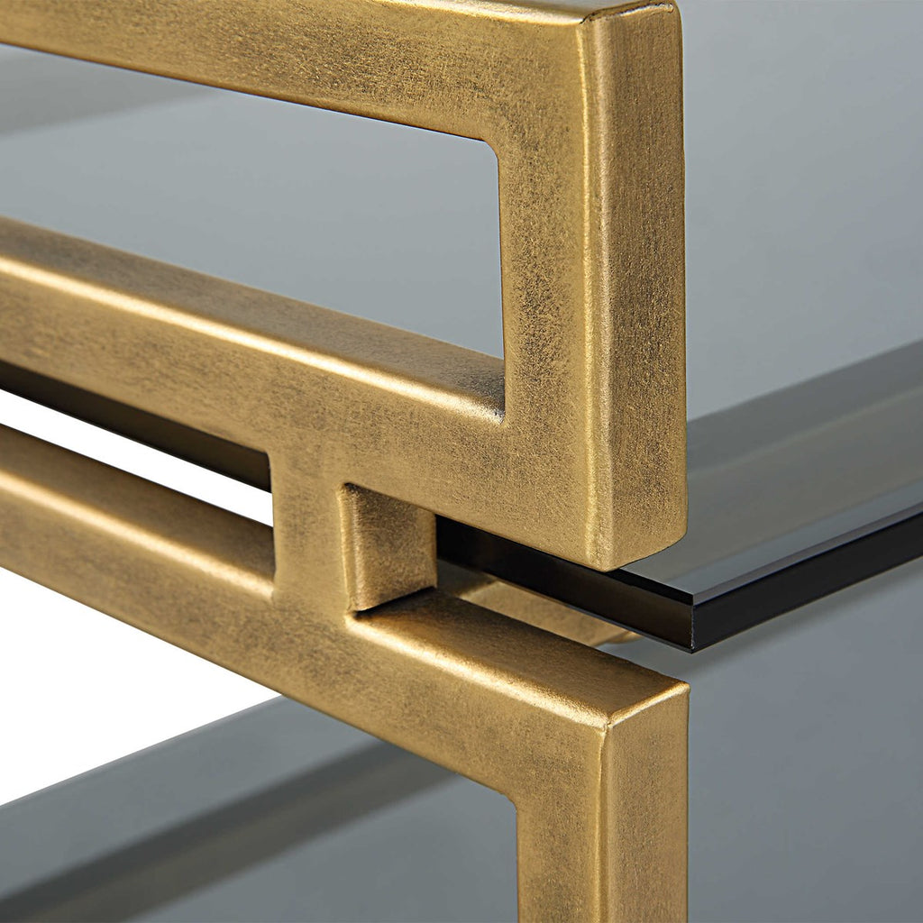 Stacked Up Gray Glass Console Table - Bombay Mercantile