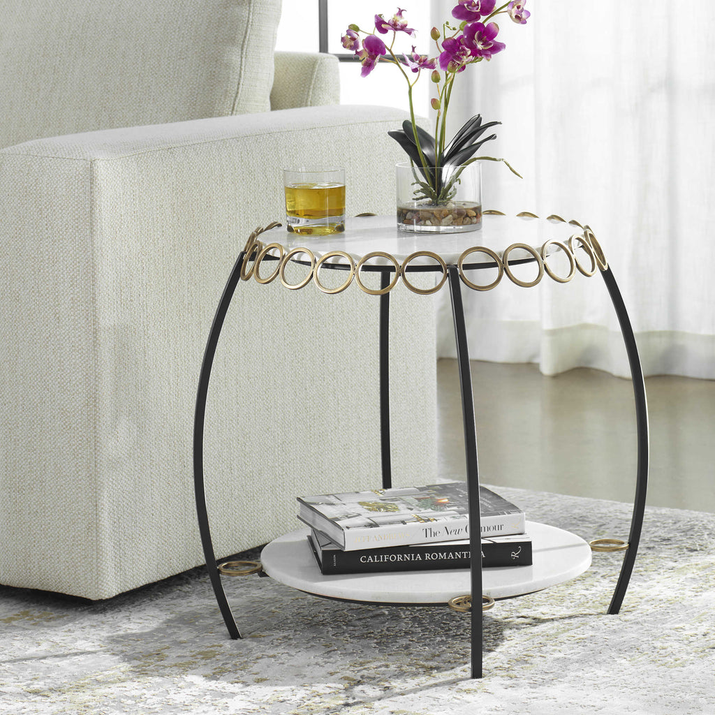 Chainlink White Marble Side Table - Bombay Mercantile