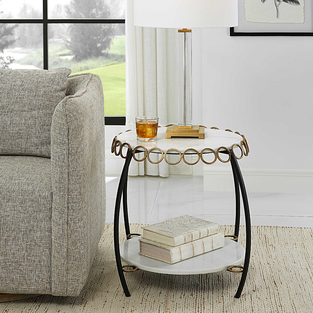 Chainlink White Marble Side Table - Bombay Mercantile