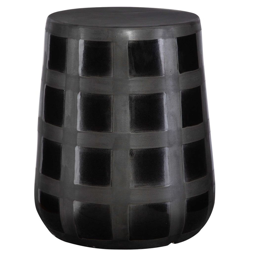 Patchwork Gridded Black Garden Stool - Bombay Mercantile
