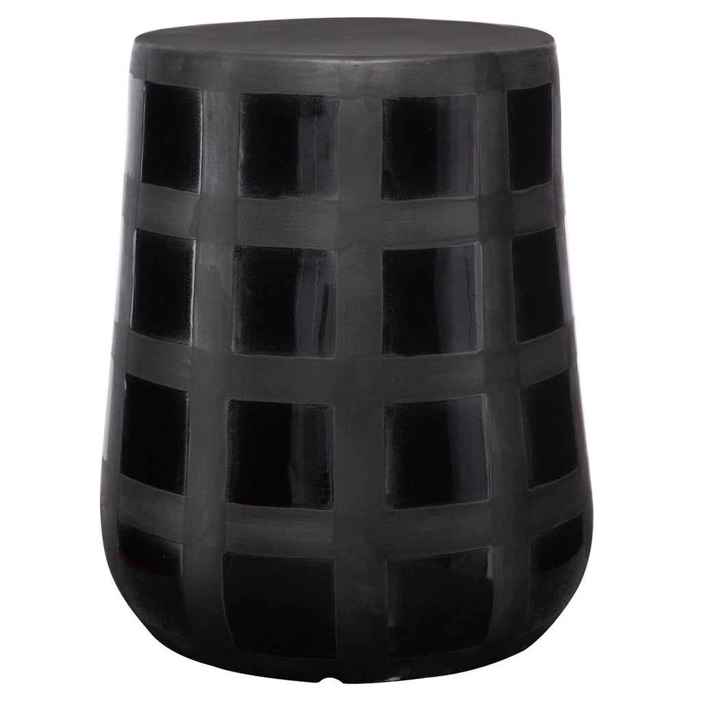 Patchwork Gridded Black Garden Stool - Bombay Mercantile