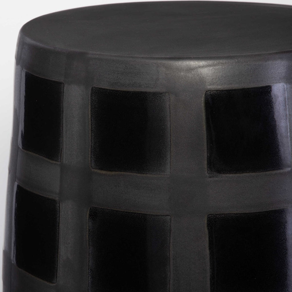 Patchwork Gridded Black Garden Stool - Bombay Mercantile