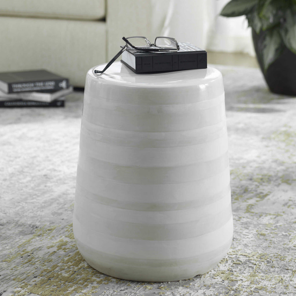 Desert Plains White Glaze Garden Stool - Bombay Mercantile