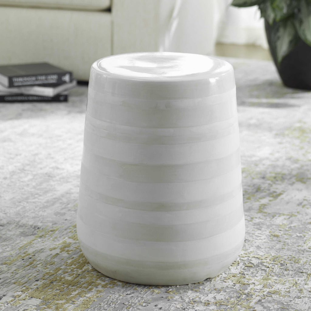 Desert Plains White Glaze Garden Stool - Bombay Mercantile