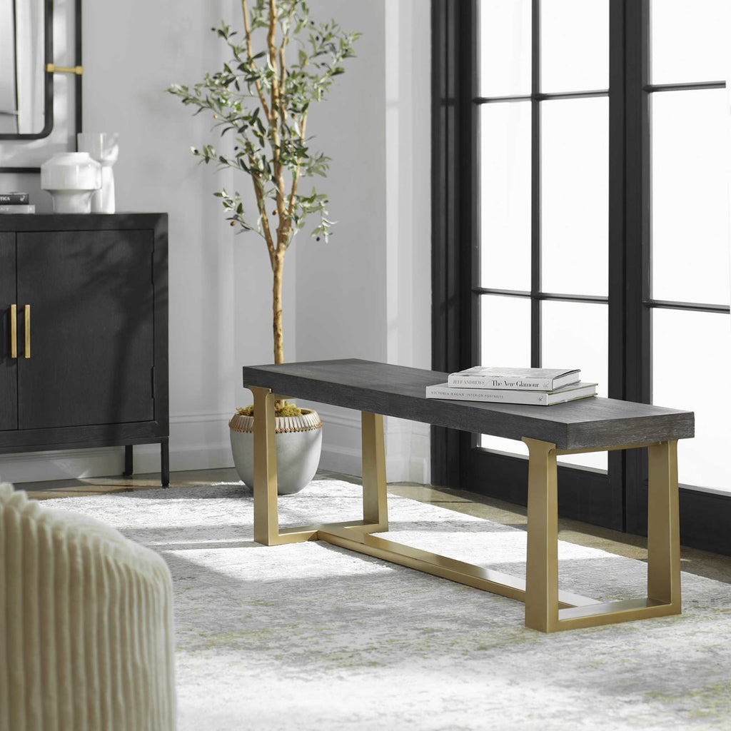 Voyage Brass And Wood Bench - Bombay Mercantile