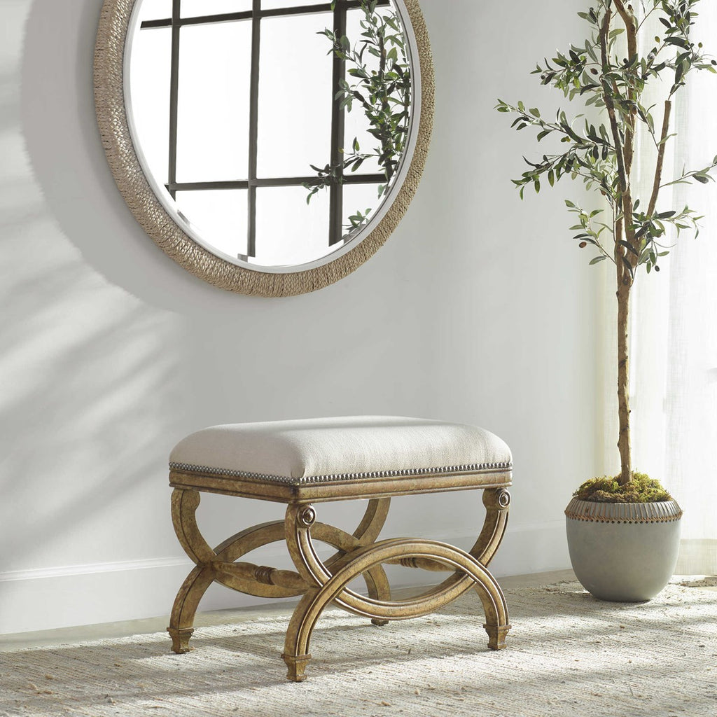 Karline Natural Linen Small Bench - Bombay Mercantile