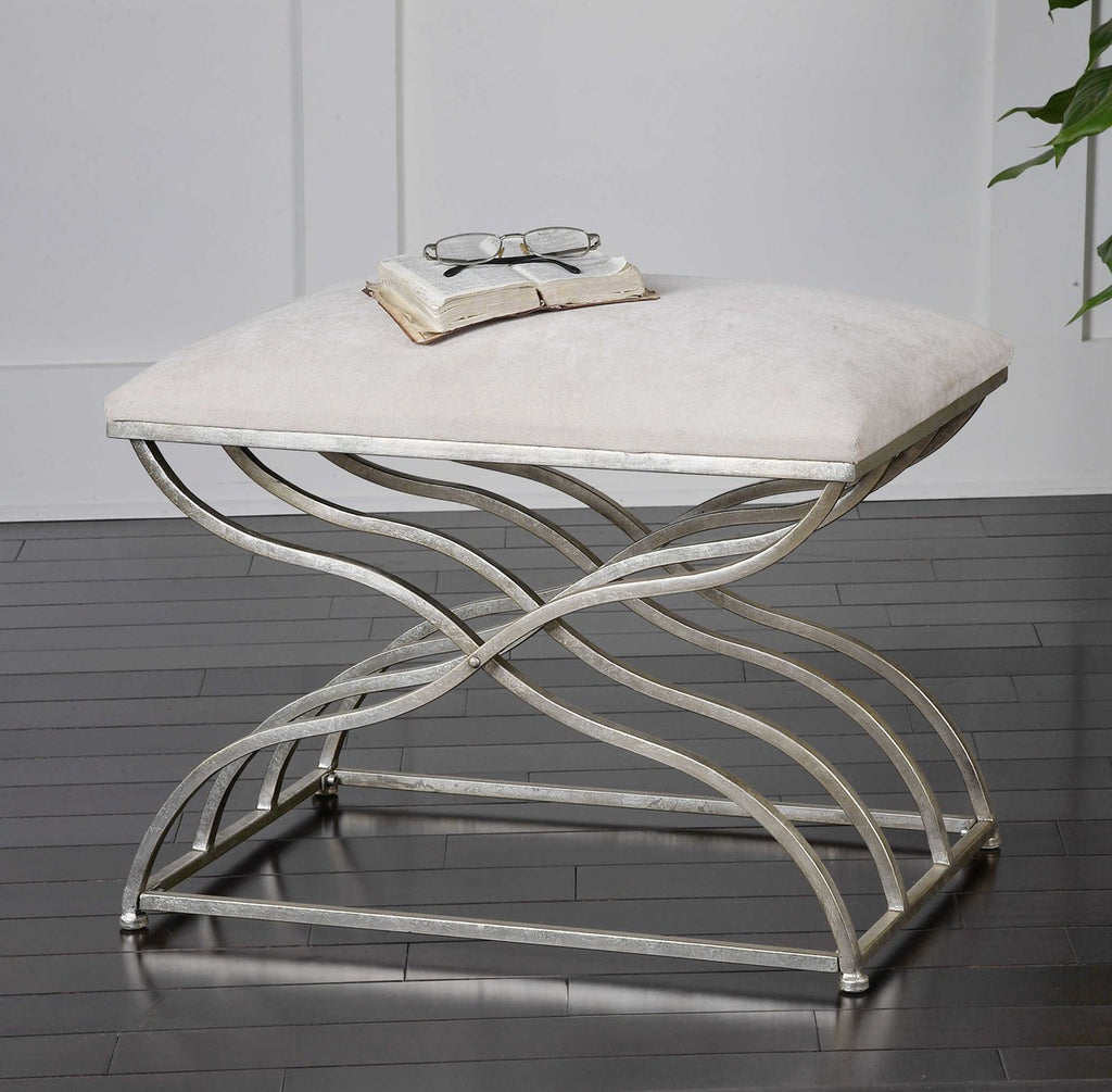 Shea Satin Nickel Small Bench - Bombay Mercantile