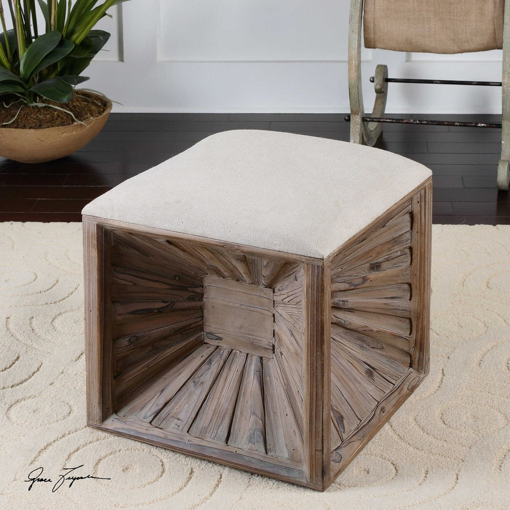 Jia Wooden Ottoman - Bombay Mercantile