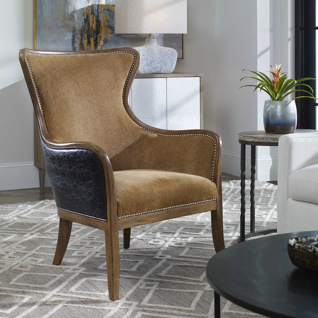 Snowden Tan Wing Chair - Bombay Mercantile