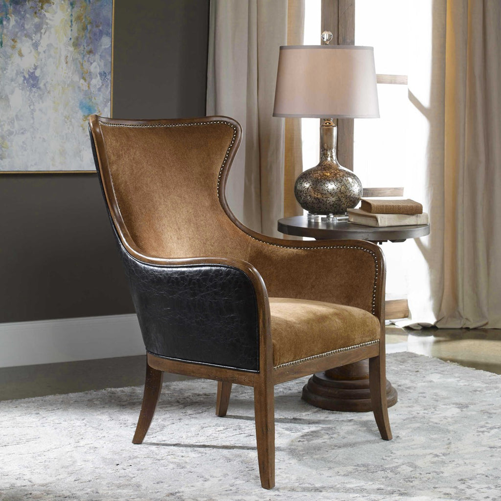 Snowden Tan Wing Chair - Bombay Mercantile