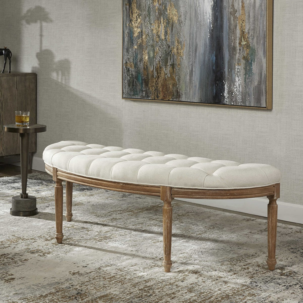 Leggett Tufted White Bench - Bombay Mercantile