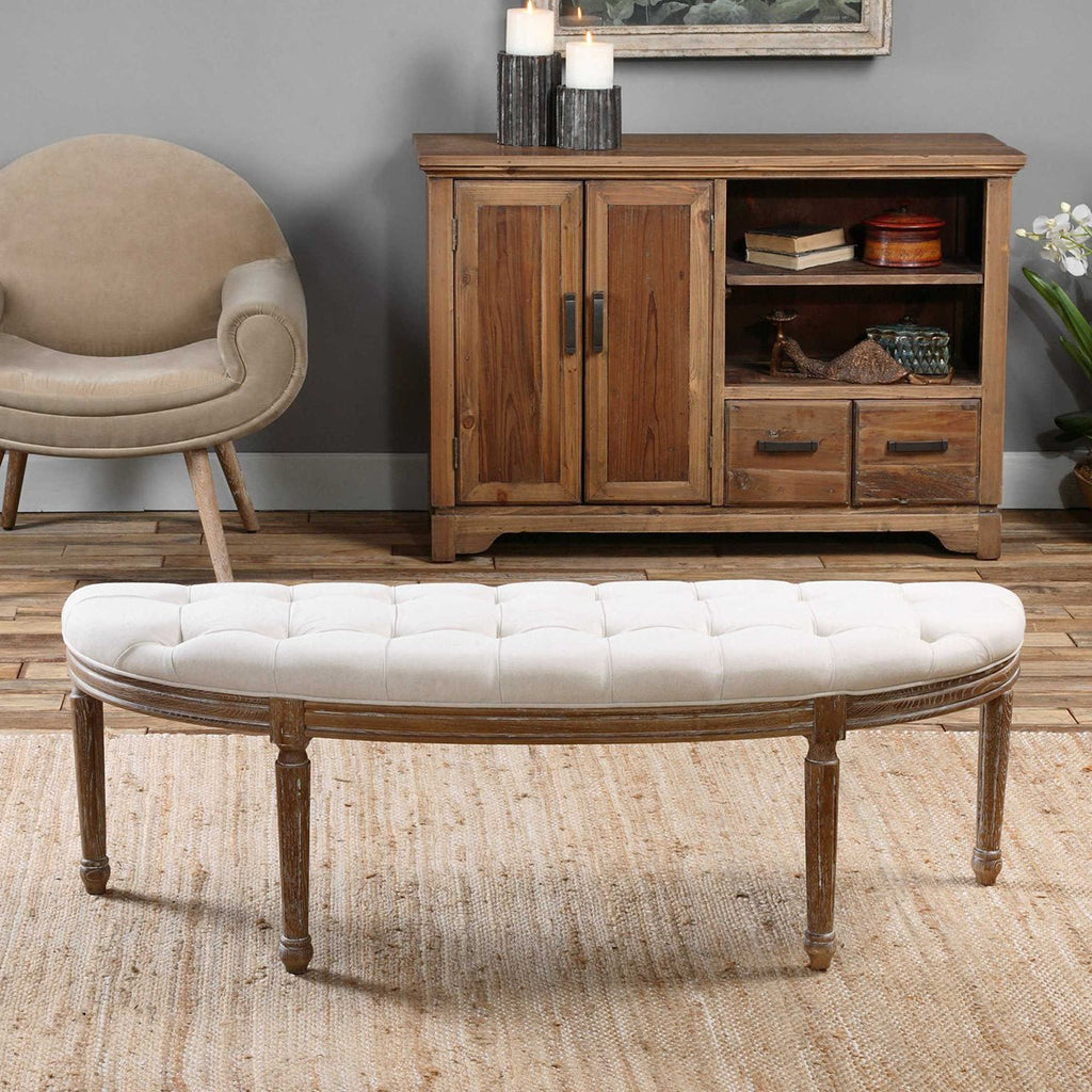 Leggett Tufted White Bench - Bombay Mercantile