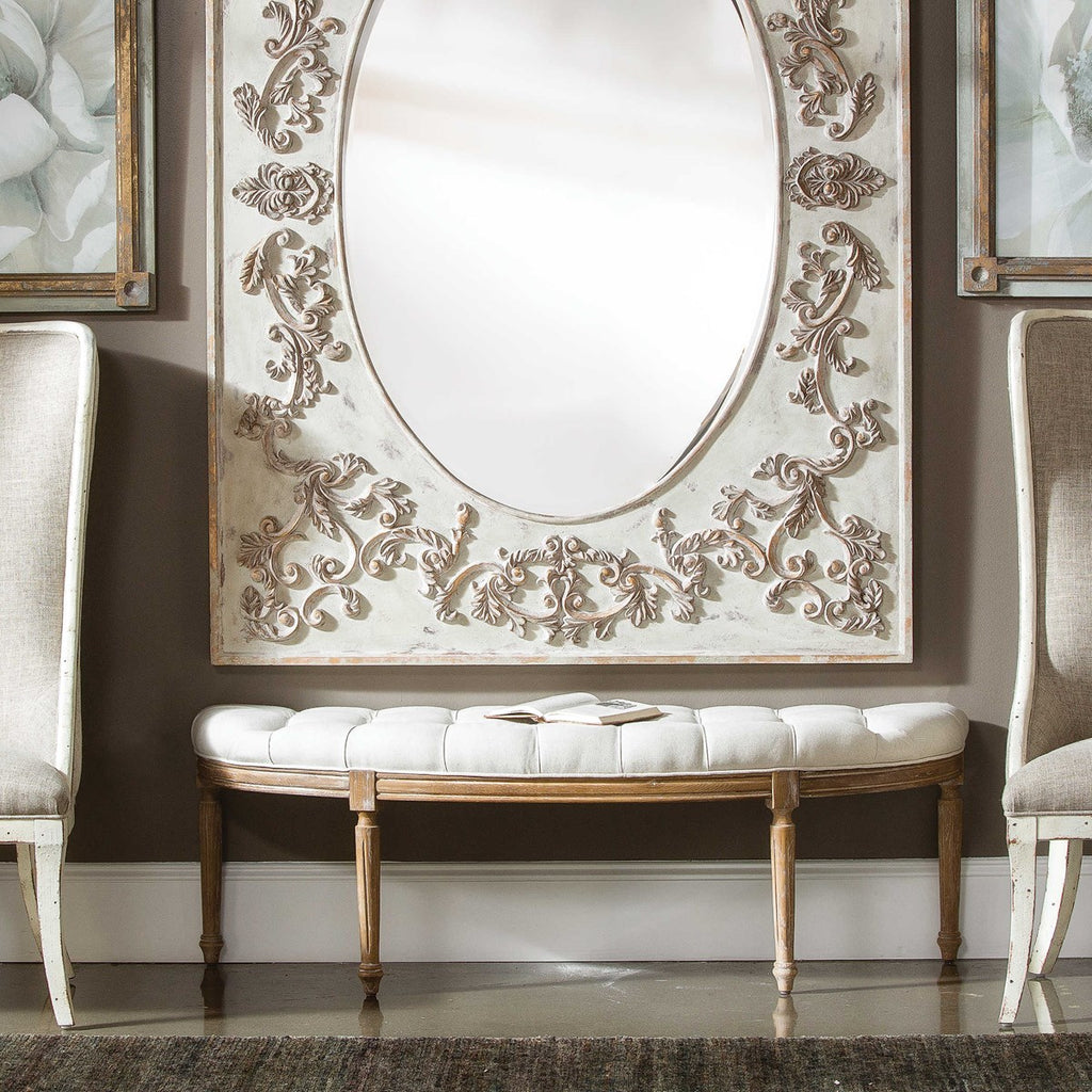 Leggett Tufted White Bench - Bombay Mercantile