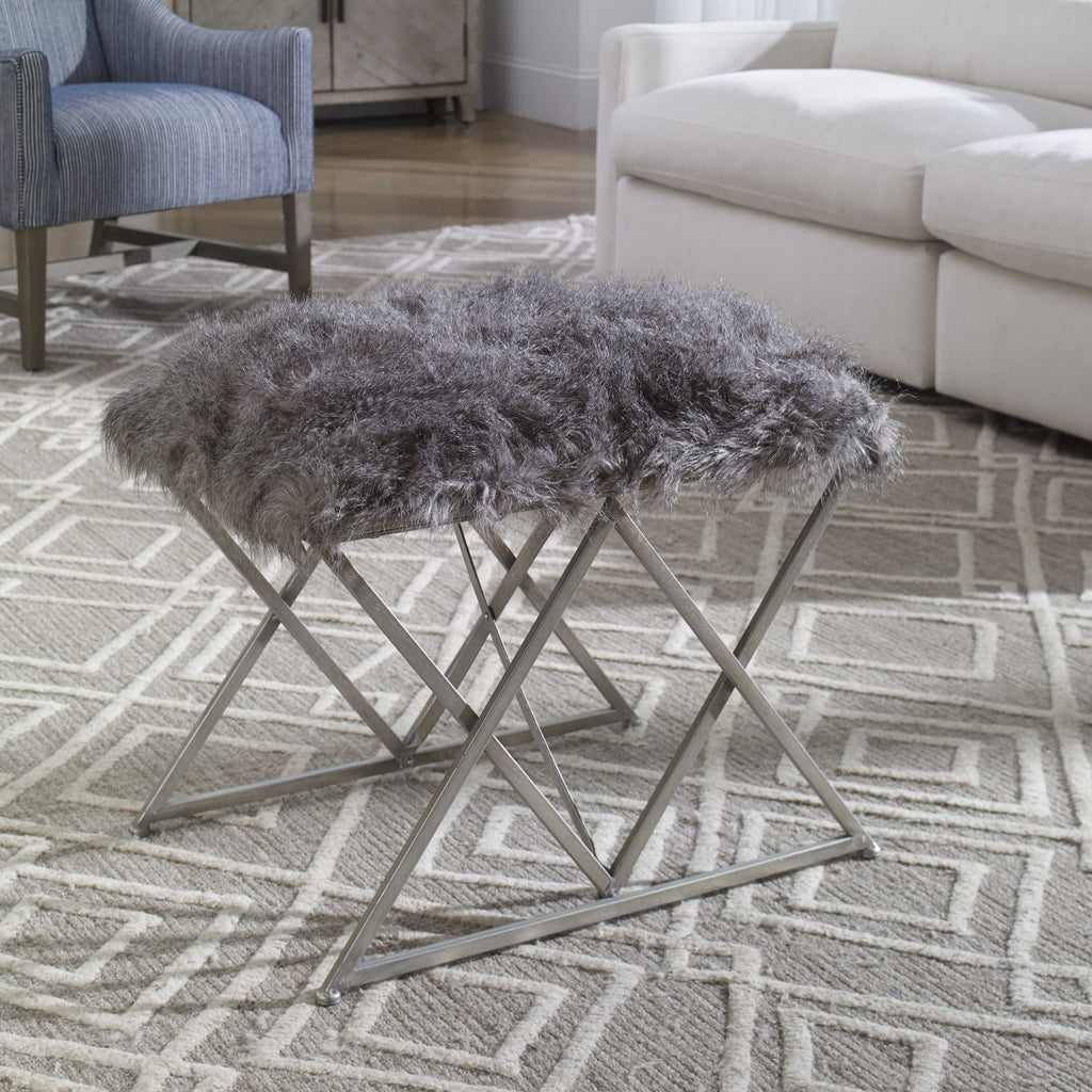 Astairess Fur Small Bench - Bombay Mercantile