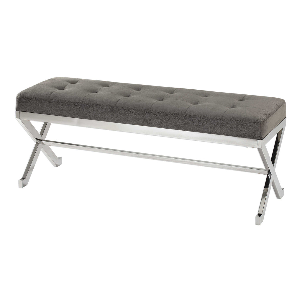 Bijou Gray Fabric Bench - Bombay Mercantile